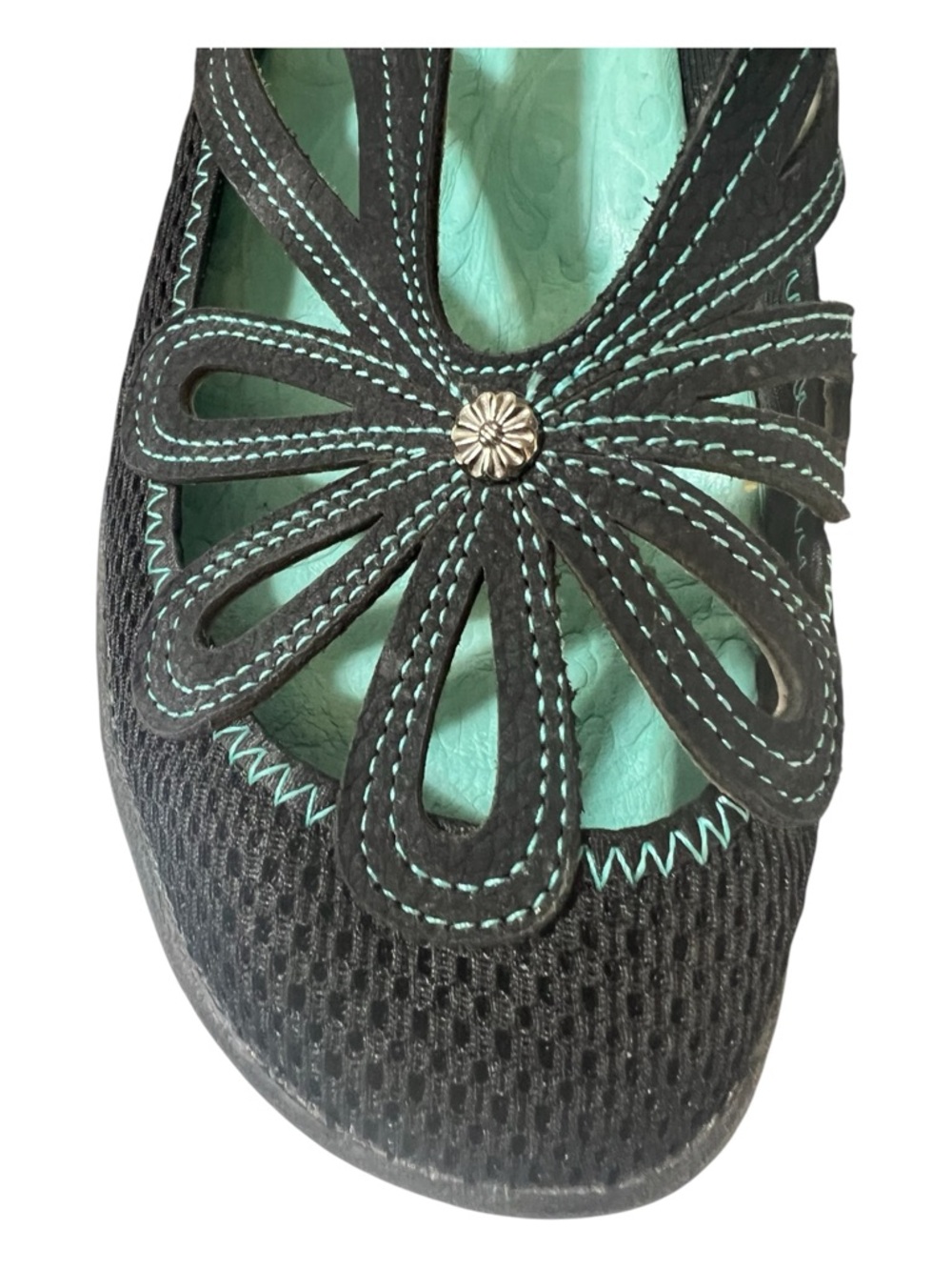 NWOT Jambu J Sport Daisy Toe Flats,  Women's Black & Teal Floral Cutout 10M - Picture 10 of 13